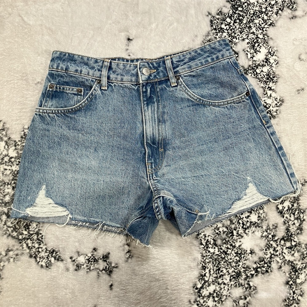 Topshop Denim Shorts Womens US 6 Distressed Cut Off Y2K Low Rise Blue